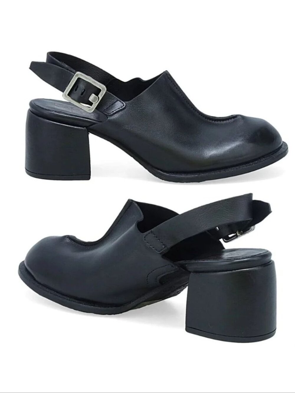 A.S.98 Goodman Slingback Mule Clogs Size 37 6.5 7 Block Heel Black Leather NEW